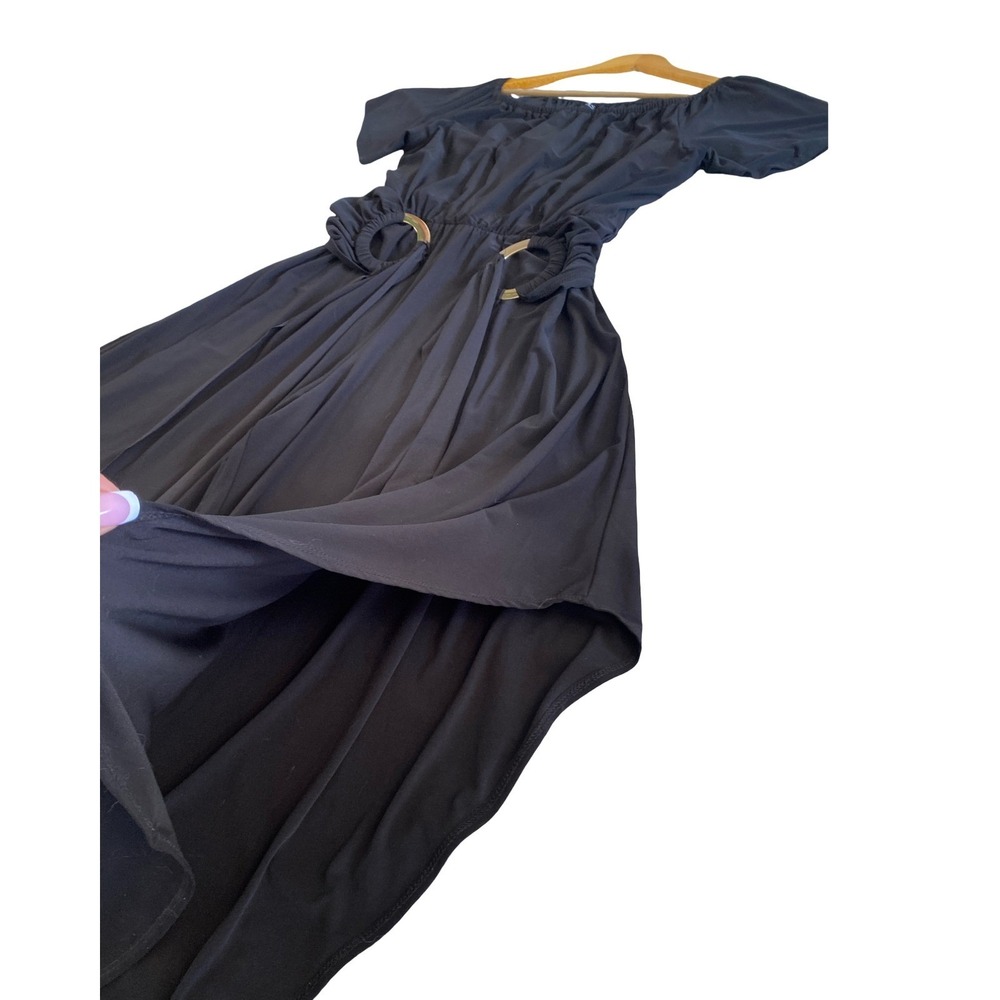 MSK Black Harem Jumpsuit Gold Ring Waist Draped Leg Large Chic Minimalist Dressy - Picture 9 of 16